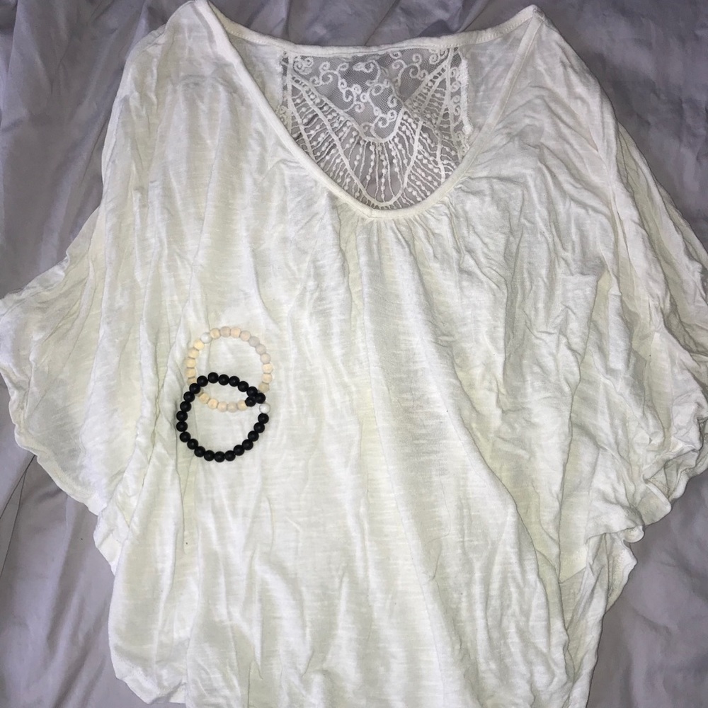 White Flowy Top with Lace Back